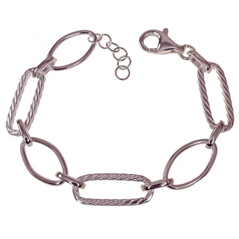 Pulsera Plata Ley 925m mujer 17.5 cm. eslabones huecos 23 mm detalles
