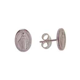 Virgen Milagrosa Pendientes Plata Ley 925m mujer 10 mm. ovalados
