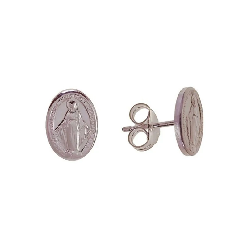 Virgen Milagrosa Pendientes Plata Ley 925m mujer 10 mm. ovalados