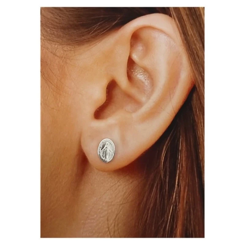 Virgen Milagrosa Pendientes Plata Ley 925m mujer 10 mm. ovalados