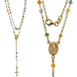 Virgen Milagrosa Rosario Plata Ley 925m unisex 51 cm. chapado oro pie
