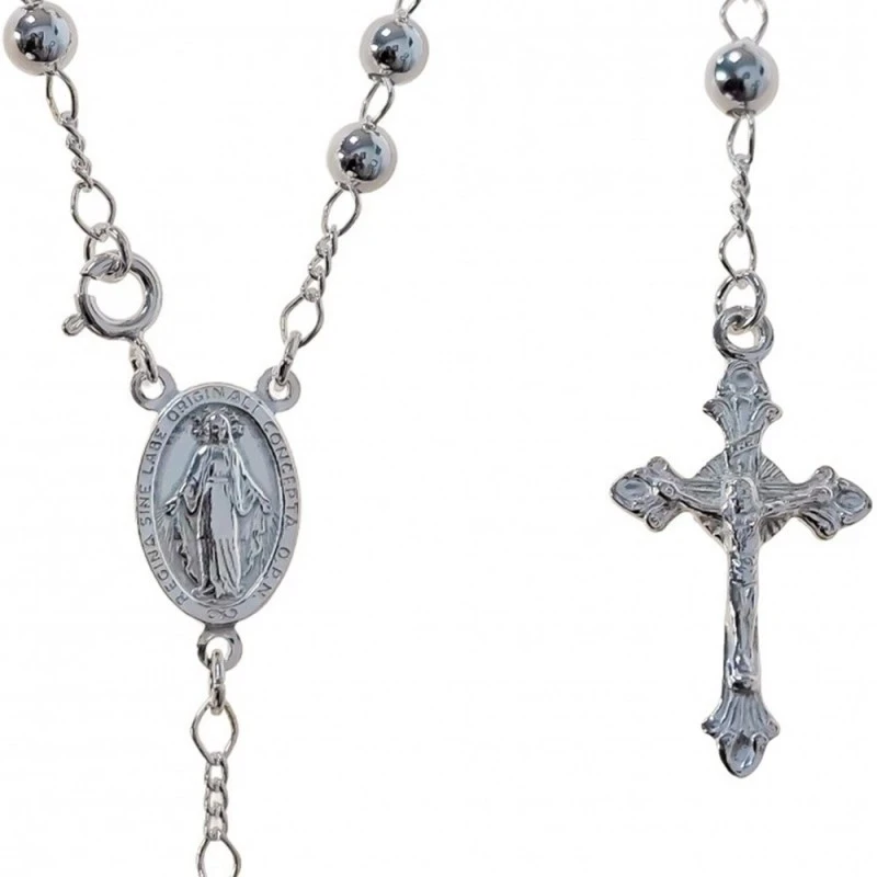 Virgen Milagrosa Rosario Plata Ley 925m unisex 51 cm. detalle medalla