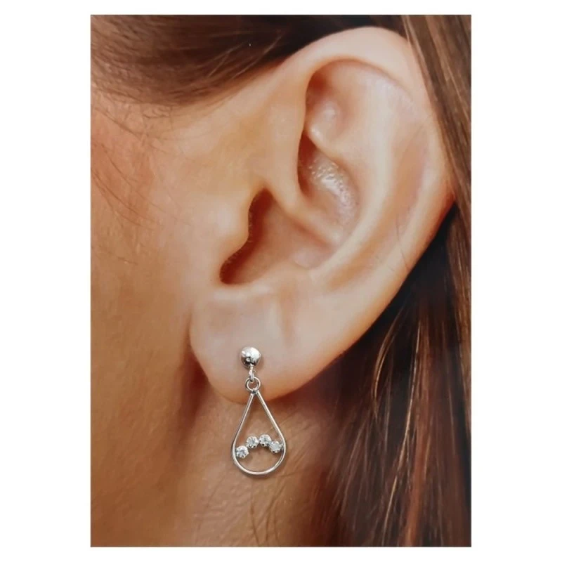 Pendientes Plata Ley 925m mujer 24 mm. forma lágrima circonitas