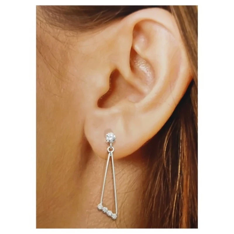 Pendientes Plata Ley 925m mujer 34 mm. forma triángulo detalle circon