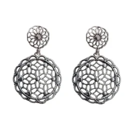 Pendientes Plata Ley 925m mujer 28 mm. detalle filigrana forma flores