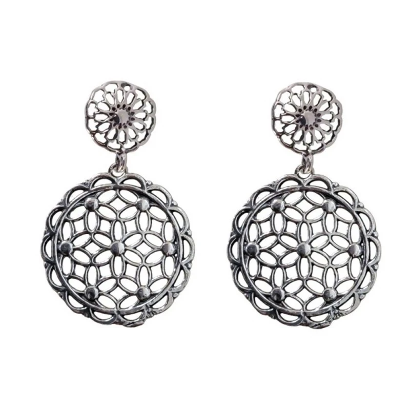 Pendientes Plata Ley 925m mujer 28 mm. detalle filigrana forma flores
