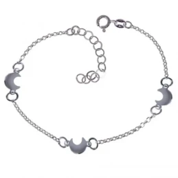 Pulsera Plata Ley 925m mujer 17.5 cm. cadena rolo combinada lunas 6 m