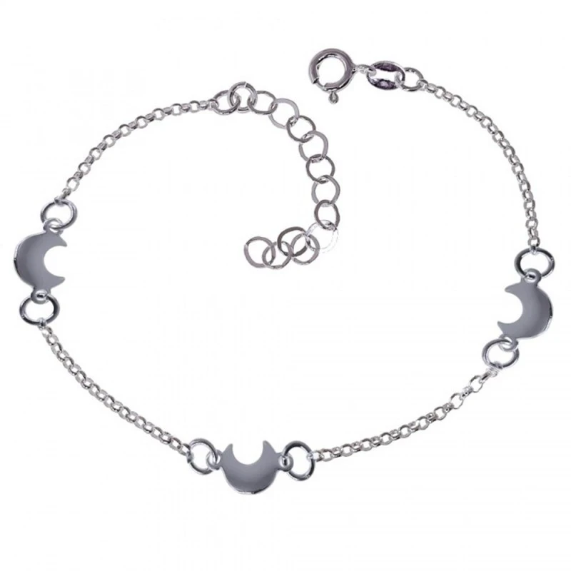 Pulsera Plata Ley 925m mujer 17.5 cm. cadena rolo combinada lunas 6 m