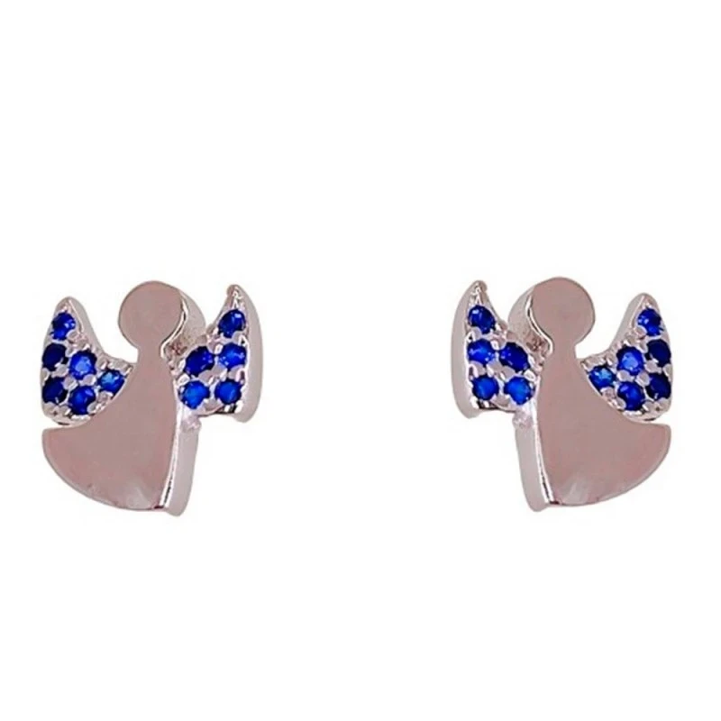 Pendientes Ángel Primera Comunión Plata Ley 925m niña 8 mm. liso alas