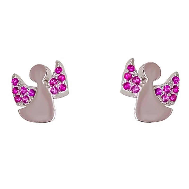 Pendientes Ángel Primera Comunión Plata Ley 925m niña 8 mm. liso alas