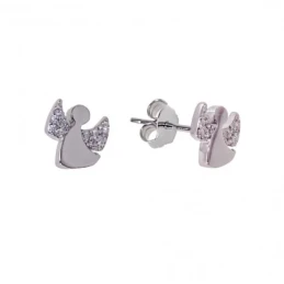 Pendientes Ángel Primera Comunión Plata Ley 925m niña 8 mm. rodiados