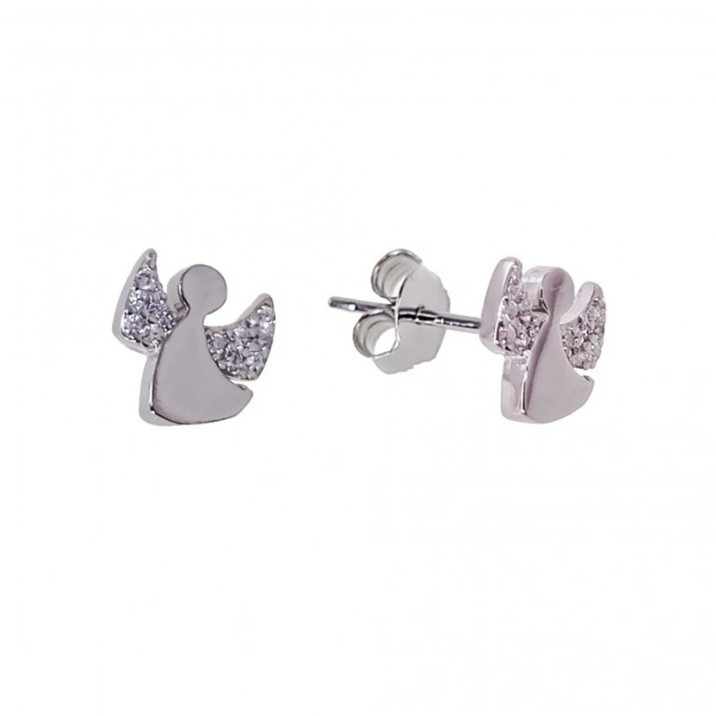 Pendientes Ángel Primera Comunión Plata Ley 925m niña 8 mm. rodiados