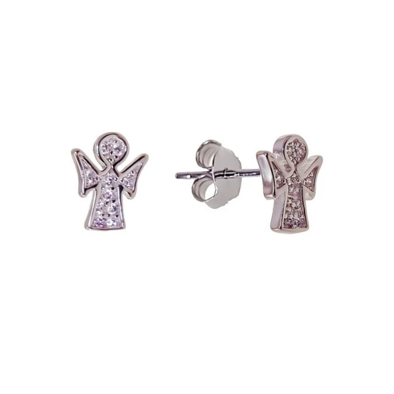Pendientes Ángel Primera Comunión Plata Ley 925m niña 10 mm. rodiados