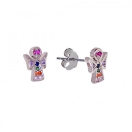 Pendientes Ángel Primera Comunión Plata Ley 925m niña 10 mm. rodiados