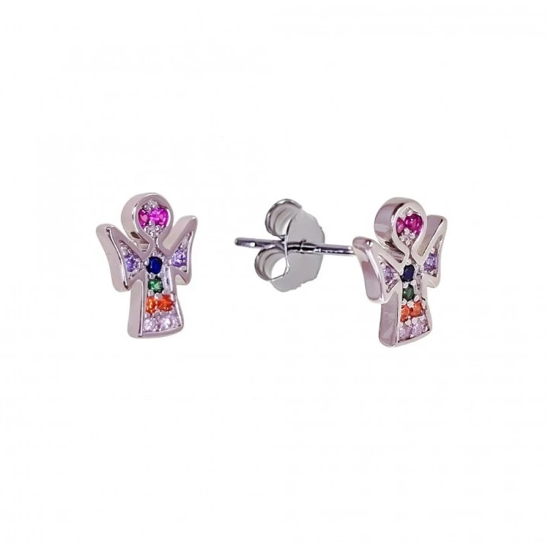 Pendientes Ángel Primera Comunión Plata Ley 925m niña 10 mm. rodiados
