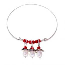 Pulsera Rígida Plata Ley 925m mujer tres ángeles colgantes combinados