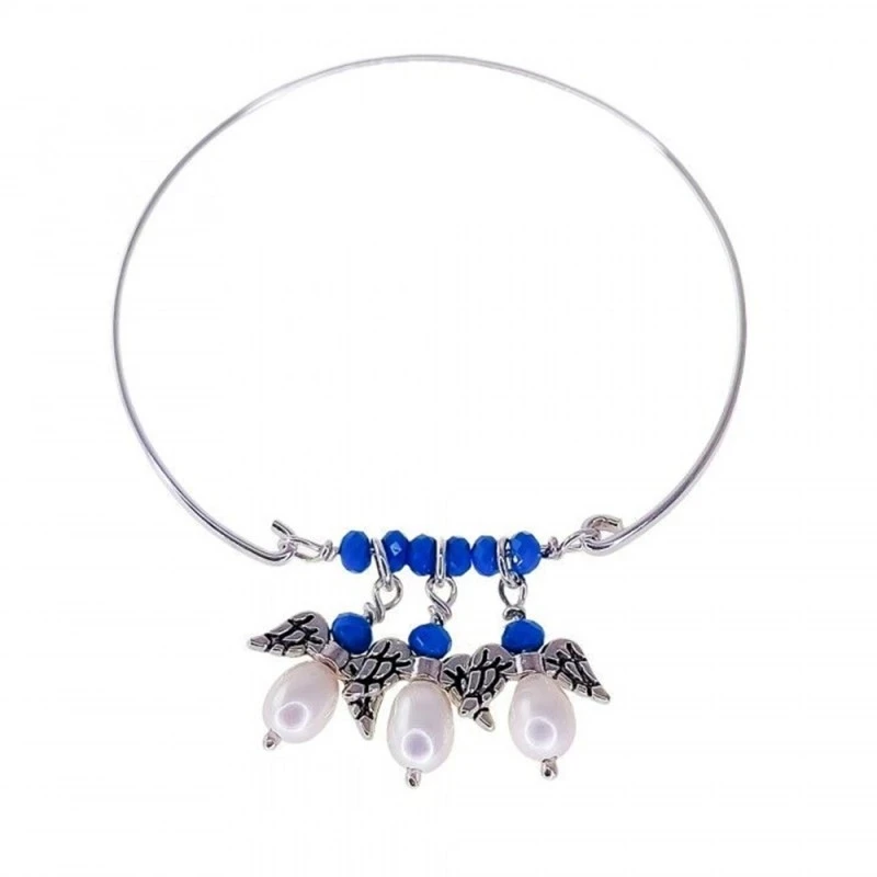Pulsera Rígida Plata Ley 925m mujer tres ángeles colgantes combinados
