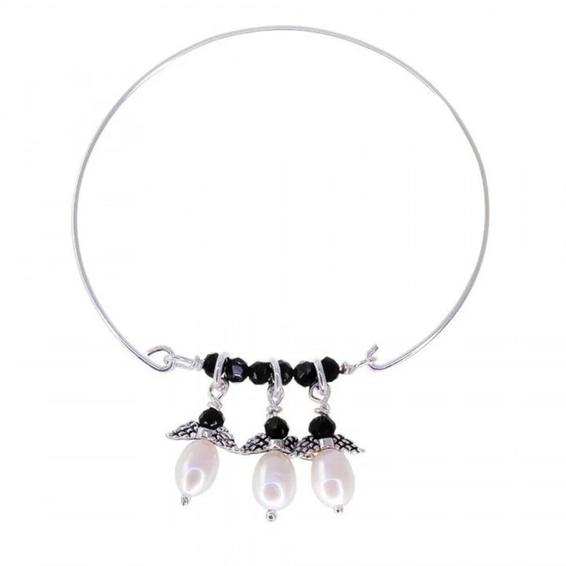 Pulsera Rígida Plata Ley 925m mujer tres ángeles colgantes combinados