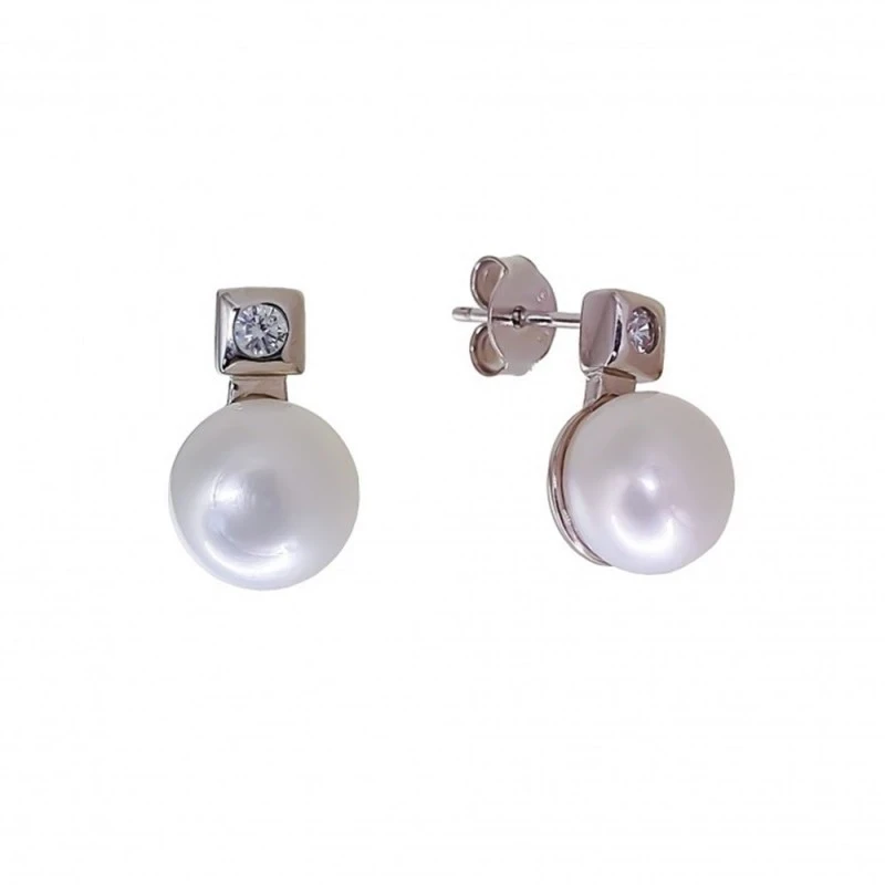 Pendientes Plata Ley 925m mujer perlas botón 9 mm. combinadas cuadrad