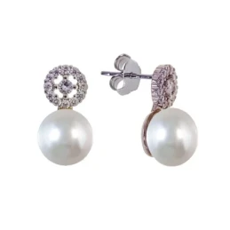 Pendientes Plata Ley 925m mujer rodiados perlas 7.2 mm. combinadas ci