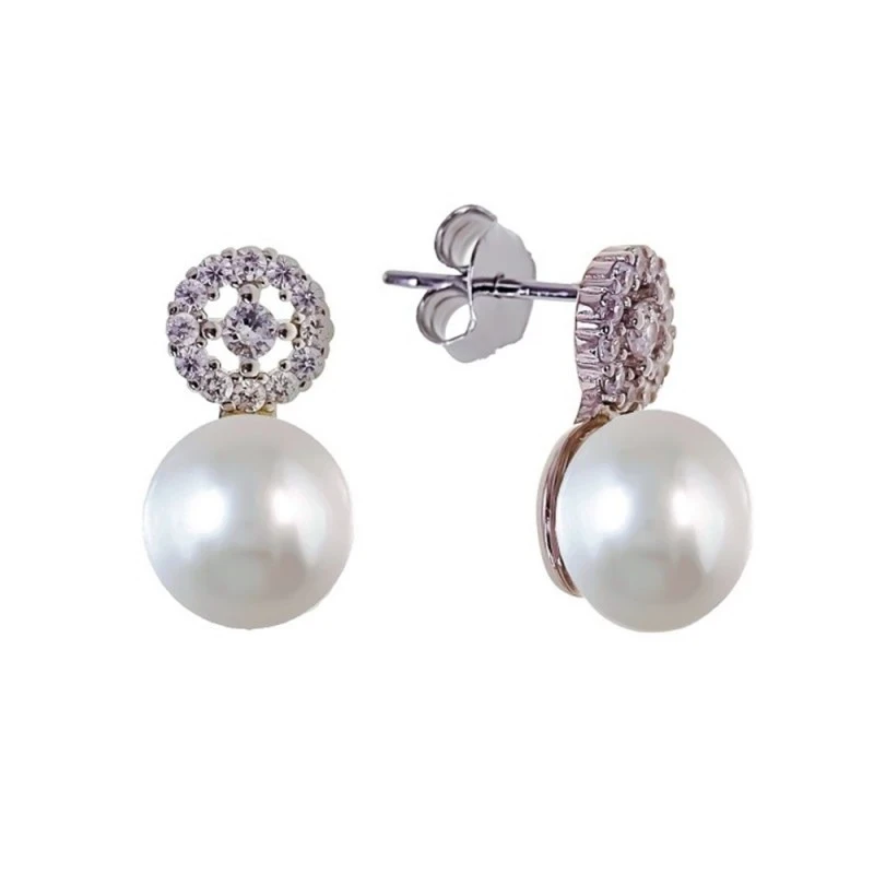 Pendientes Plata Ley 925m mujer rodiados perlas 7.2 mm. combinadas ci