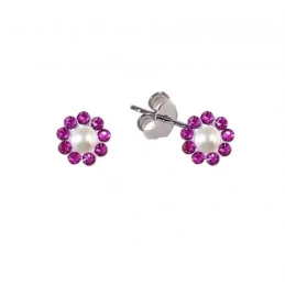 Pendientes Plata Ley 925m mujer perlas botón 6 mm. combinadas circoni