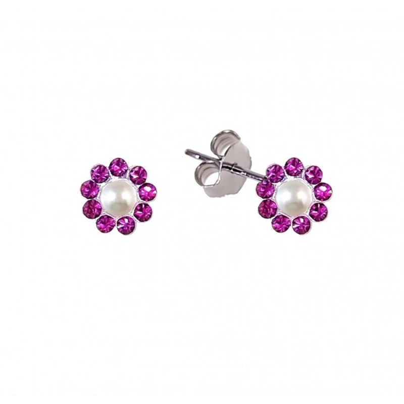 Pendientes Plata Ley 925m mujer perlas botón 6 mm. combinadas circoni