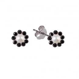 Pendientes Plata Ley 925m mujer perlas botón 6 mm. combinadas circoni