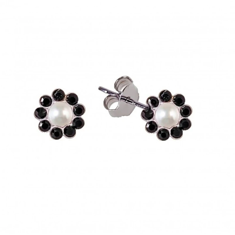 Pendientes Plata Ley 925m mujer perlas botón 6 mm. combinadas circoni