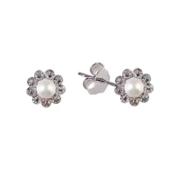 Pendientes Plata Ley 925m mujer perlas botón 6 mm. combinadas circoni