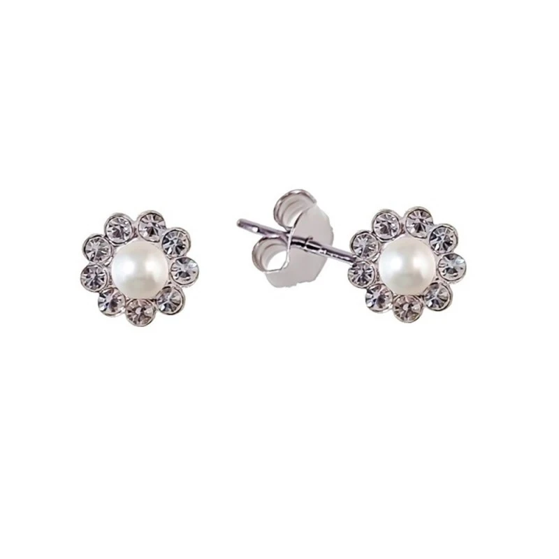 Pendientes Plata Ley 925m mujer perlas botón 6 mm. combinadas circoni