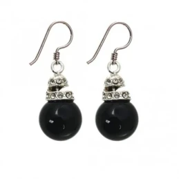 Pendientes Plata Ley 925m mujer chorrito simil perla shell 12 mm. neg