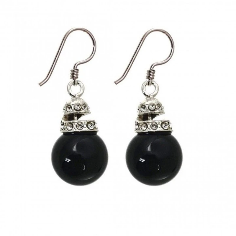 Pendientes Plata Ley 925m mujer chorrito simil perla shell 12 mm. neg