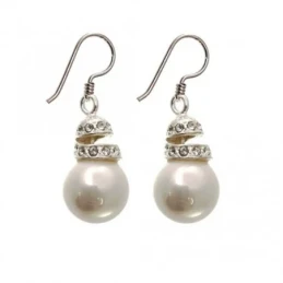 Pendientes Plata Ley 925m mujer chorrito simil perla shell 12 mm.
