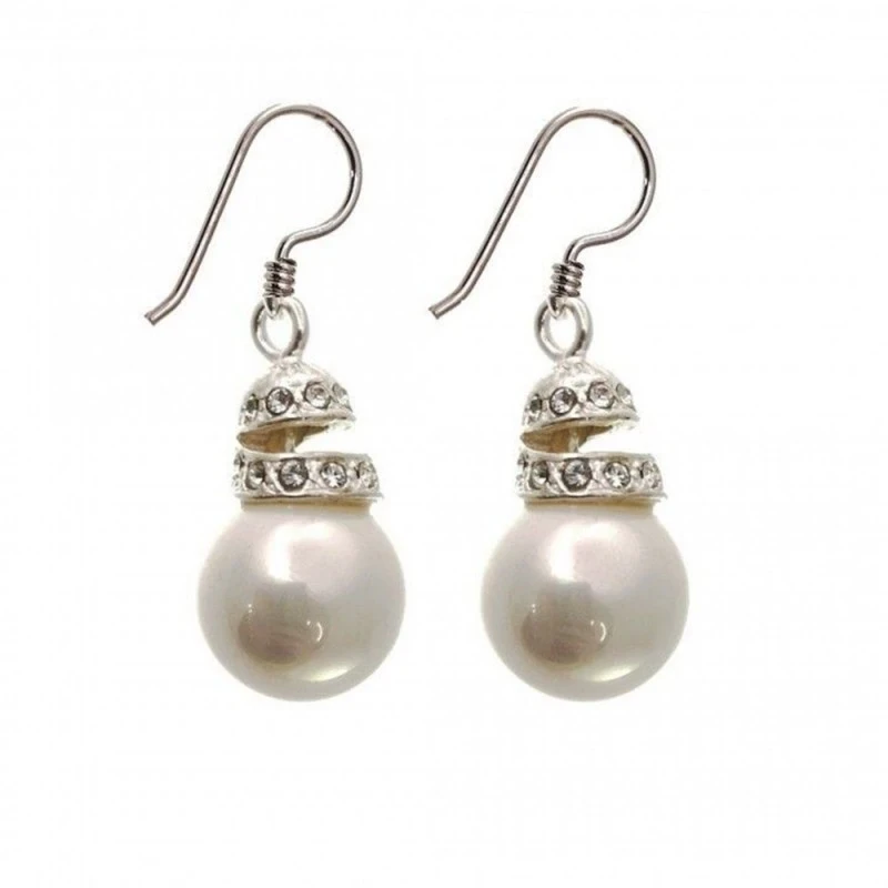 Pendientes Plata Ley 925m mujer chorrito simil perla shell 12 mm.
