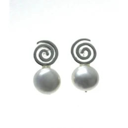 Pendientes Plata Ley 925m mujer perla detalle superior espiral