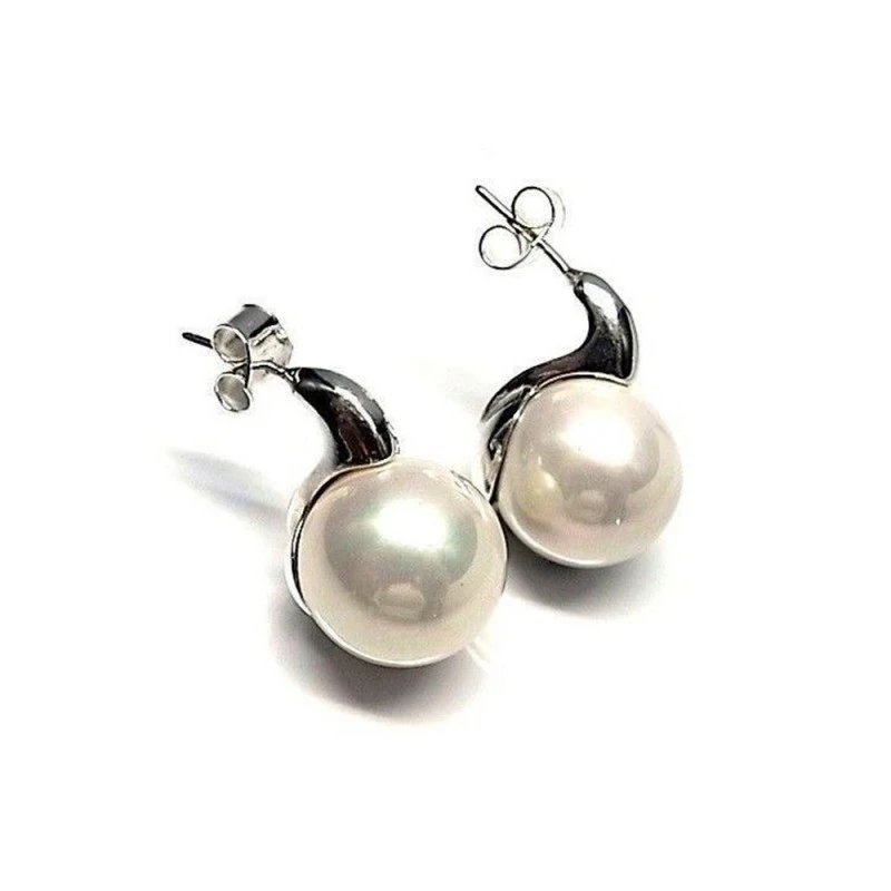 Pendientes Plata Ley 925n mujer perla shell 14 mm. combinada forma