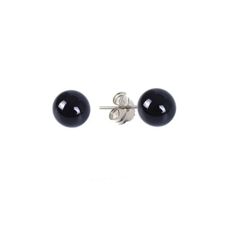 Pendientes Plata Ley 925m mujer perla color negro 8 mm.