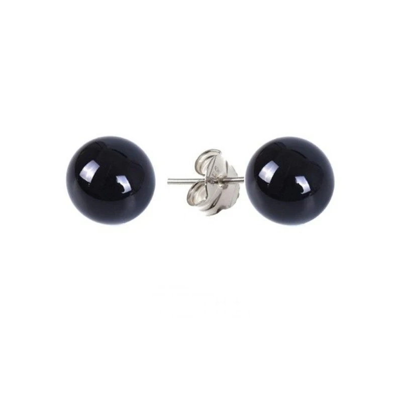 Pendientes Plata Ley 925m mujer perla color negro 12 mm.