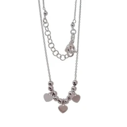 Tobillera Plata Ley 925m mujer 22 cm. corazones 5 mm. bolas listas ta