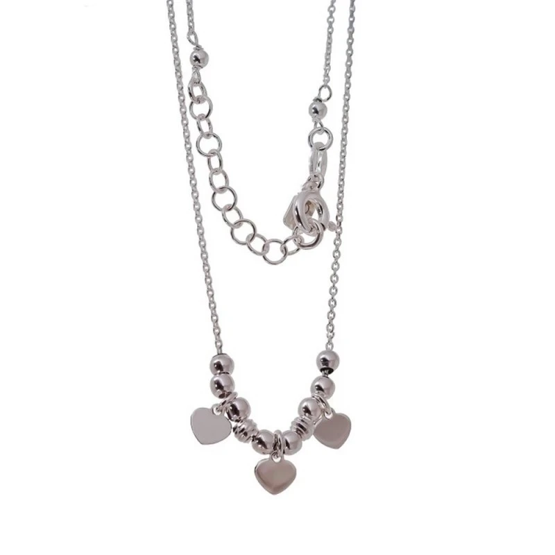 Tobillera Plata Ley 925m mujer 22 cm. corazones 5 mm. bolas listas ta