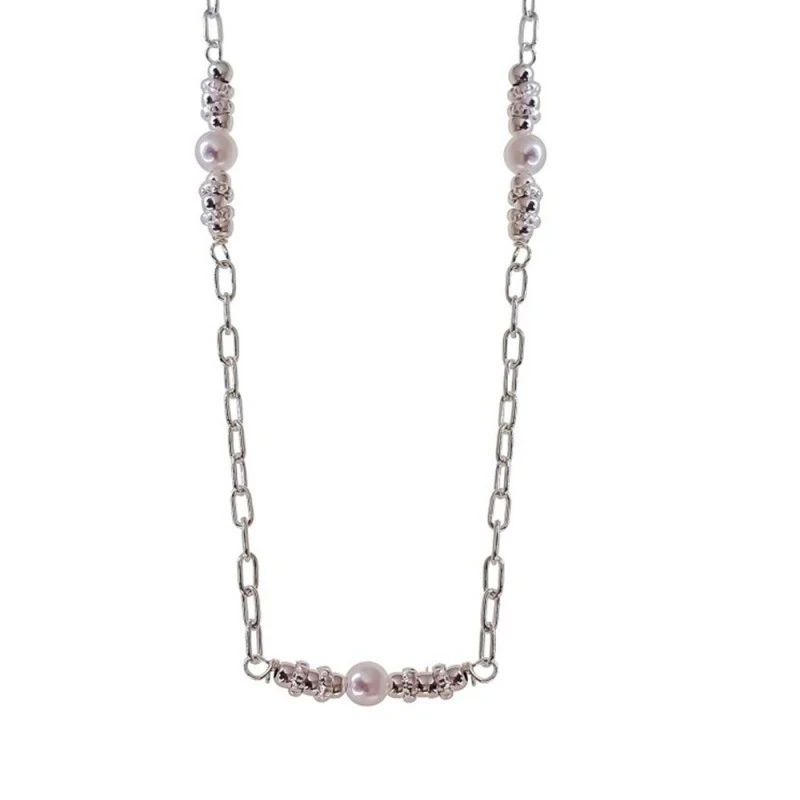 Tobillera Plata Ley 925m mujer 23 cm. cadena forzada alargada 3 perla