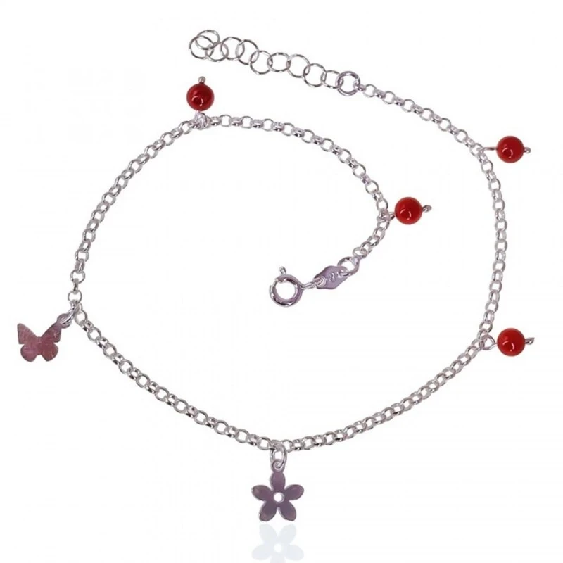 Tobillera Plata Ley 925m mujer 21.5 cm. cadena rolo detalle mariposa
