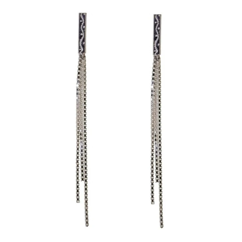 Pendientes Largos Plata Ley 925m mujer 5 cm. tres cadenas venecianas