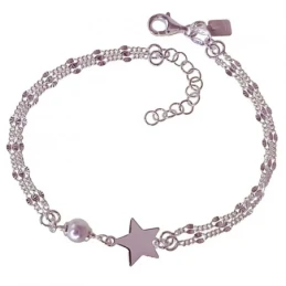 Pulsera Plata Ley 925m mujer 17 cm. doble cadena estrella 10 mm. comb