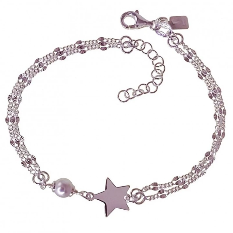 Pulsera Plata Ley 925m mujer 17 cm. doble cadena estrella 10 mm. comb