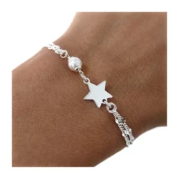 Pulsera Plata Ley 925m mujer 17 cm. doble cadena estrella 10 mm. comb