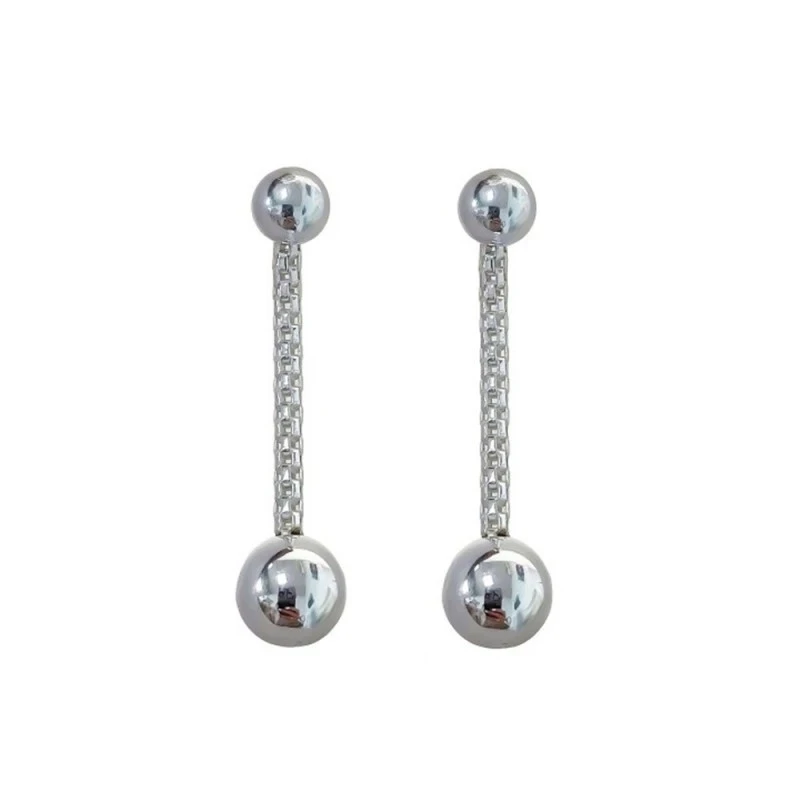 Pendientes Largos Plata Ley 925m mujer 3.5 cm. cadena coreana 2 mm. b
