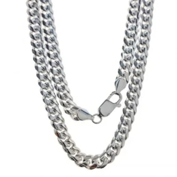 Cadena Plata Ley 925m barbada maciza 60 cm. cubana 7.2 mm. ancho