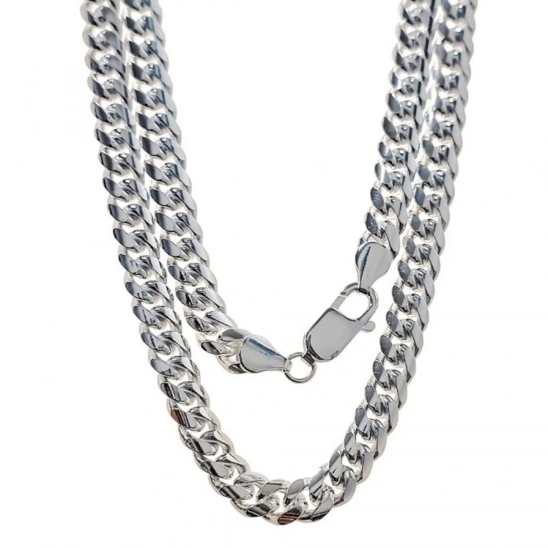 Cadena Plata Ley 925m barbada maciza 60 cm. cubana 7.2 mm. ancho